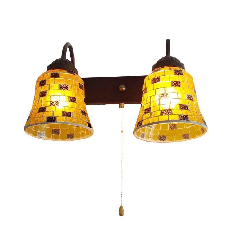 Frendorf | Gestreepte Glazen Bel Wandgemonteerde Licht 2 Hoofden Geel/Roz/Oranje Wandlamp met Trekkoordschakelaar