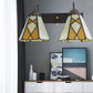 Frendorf | Konische Glasmalerei Wandlichtarmatur Tiffany 2 Köpfe Blau/Orange Wandleuchte mit Zugkette