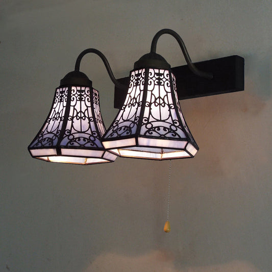 Frendorf | Blaue Flared Wandlampe Tiffany 2 Köpfe Buntglas Wandleuchte mit Zugschalter