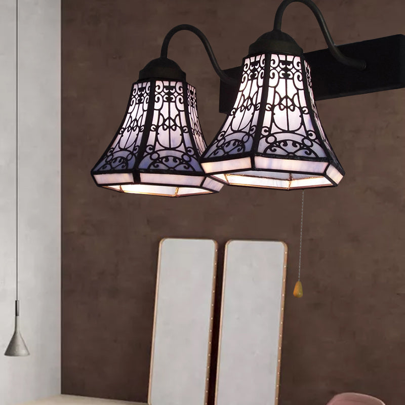 Frendorf | Blaue Flared Wandlampe Tiffany 2 Köpfe Buntglas Wandleuchte mit Zugschalter