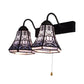 Frendorf | Blaue Flared Wandlampe Tiffany 2 Köpfe Buntglas Wandleuchte mit Zugschalter
