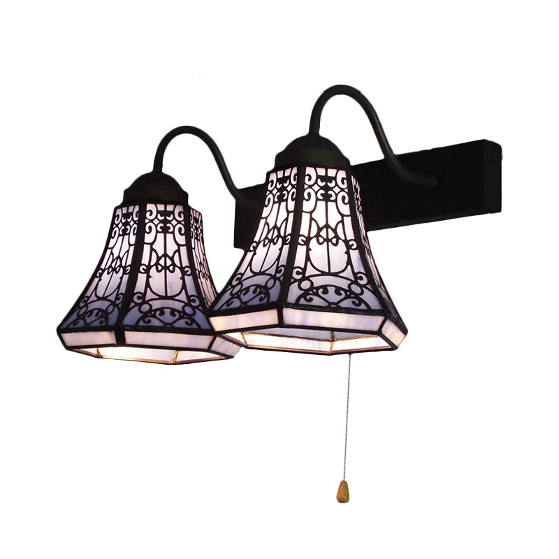 Frendorf | Blaue Flared Wandlampe Tiffany 2 Köpfe Buntglas Wandleuchte mit Zugschalter