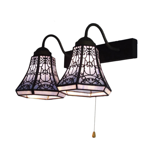 Frendorf | Blaue Flared Wandlampe Tiffany 2 Köpfe Buntglas Wandleuchte mit Zugschalter