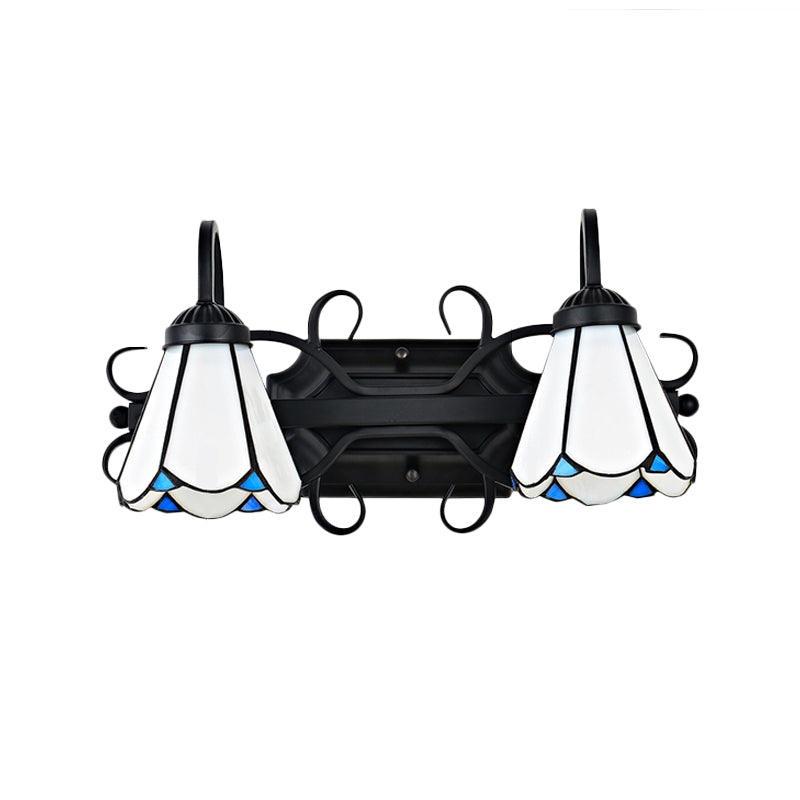 Frendorf | Witte Glazen Conische Wandlamp Vintage Stijl 2 Lichten Slaapkamer Wandverlichting in Zwart voor Entree