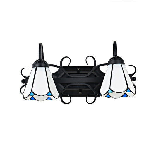 Frendorf | Witte Glazen Conische Wandlamp Vintage Stijl 2 Lichten Slaapkamer Wandverlichting in Zwart voor Entree