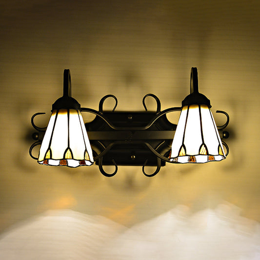 Frendorf | Vintage Retro Cone Sconce Licht mit Gänsehälse Buntglas 2 Köpfe Wandlicht in Beige für Schlafzimmer