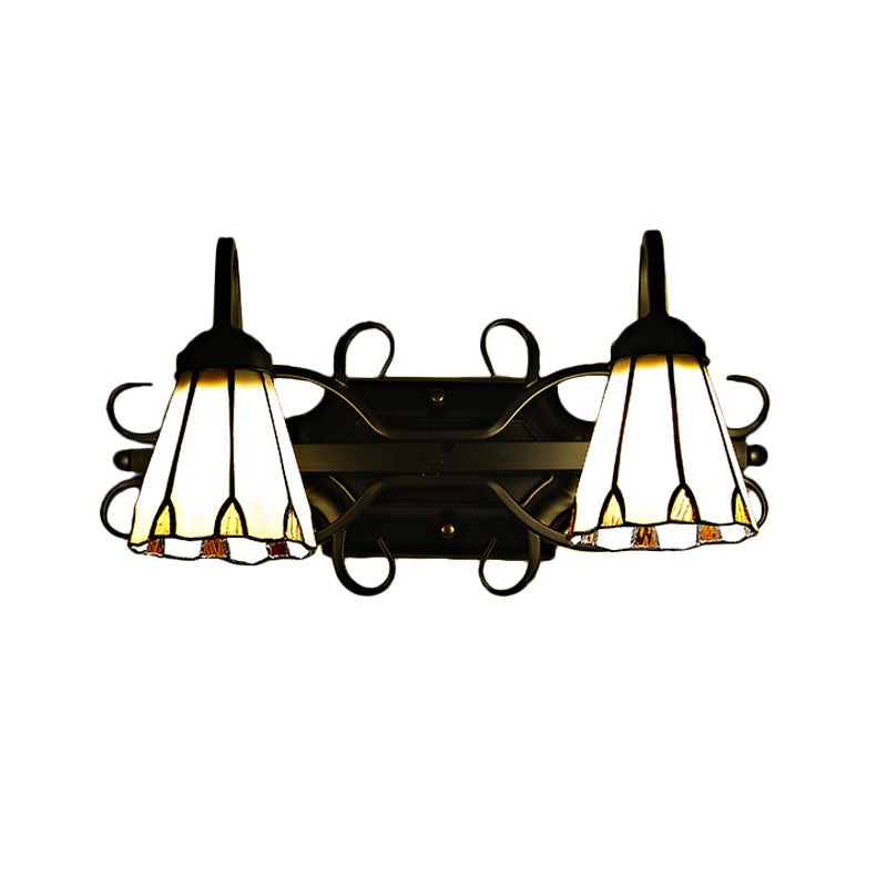 Frendorf | Vintage Retro Cone Sconce Licht mit Gänsehälse Buntglas 2 Köpfe Wandlicht in Beige für Schlafzimmer