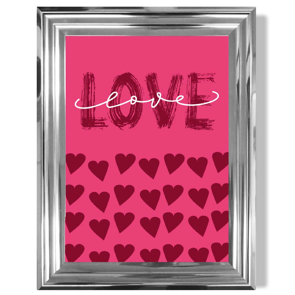 Liebe mit Herzen Rosa Rahmendruck