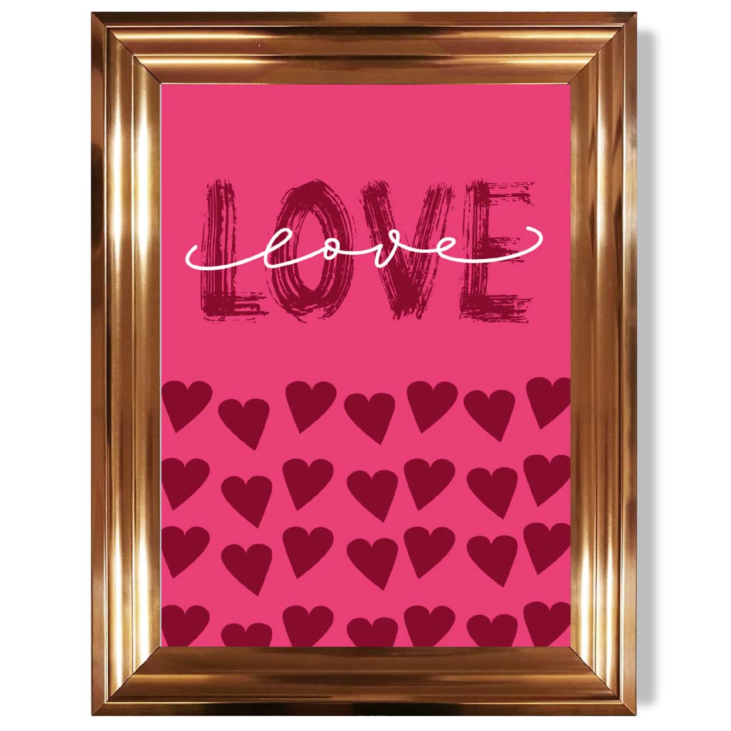 Liebe mit Herzen Rosa Rahmendruck