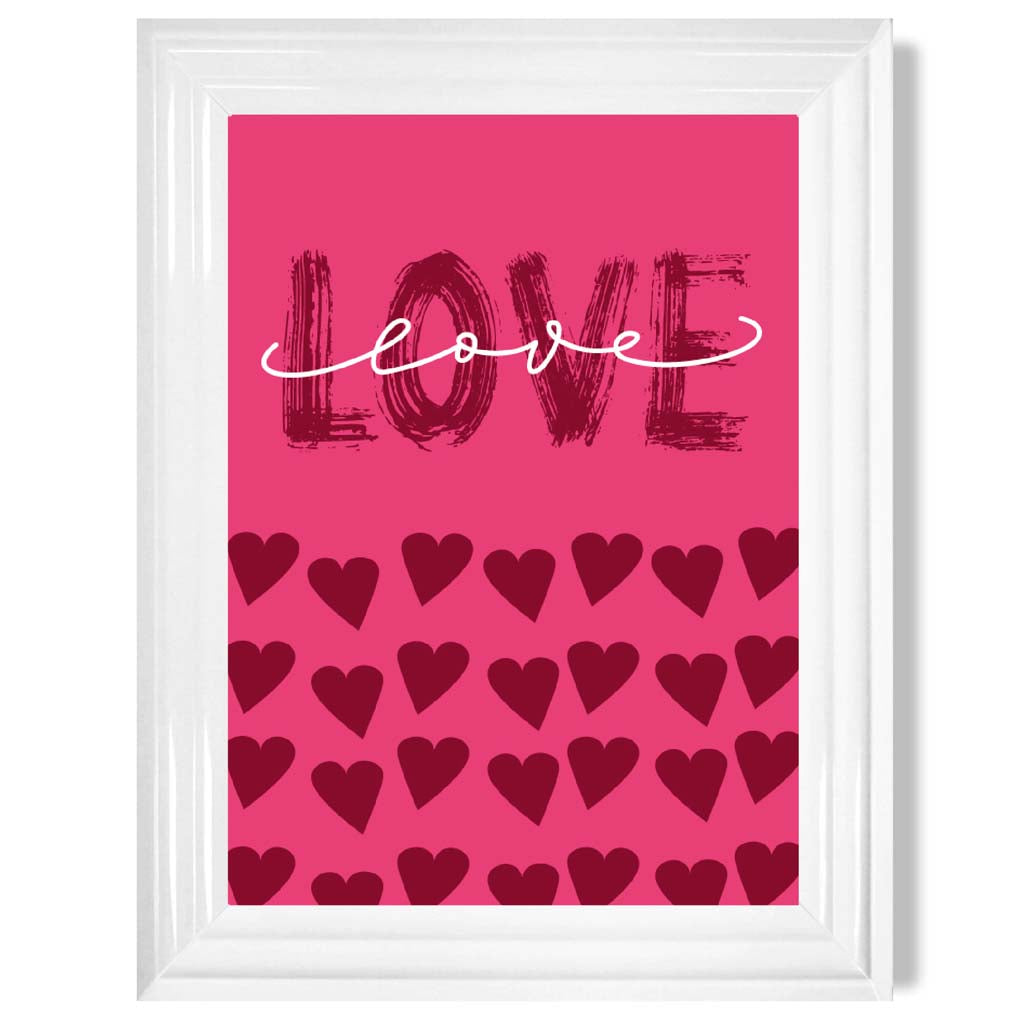 Liebe mit Herzen Rosa Rahmendruck