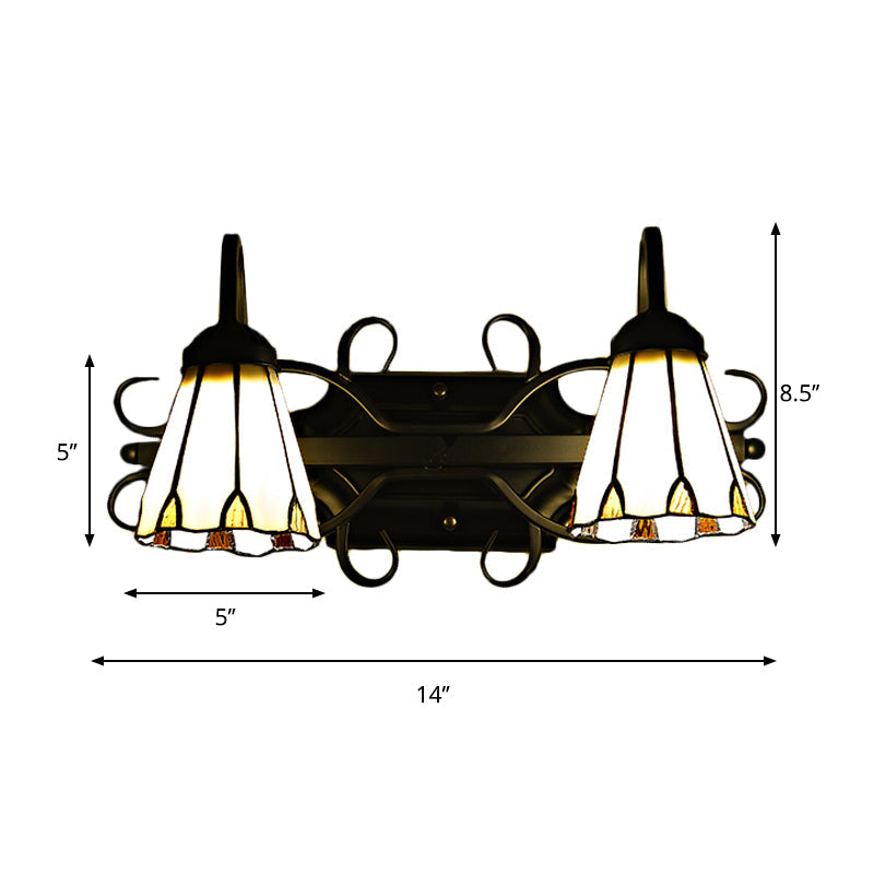 Frendorf | Vintage Retro Cone Sconce Licht mit Gänsehälse Buntglas 2 Köpfe Wandlicht in Beige für Schlafzimmer