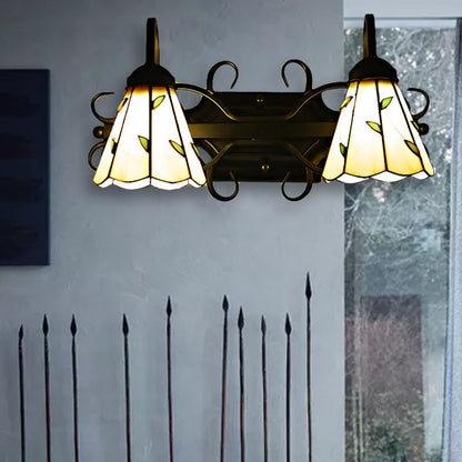 Frendorf | 2 Lichten Kegel Wandlamp Gevlochten Glazen Lodge Stijl Badkamer Vanity Licht in Beige
