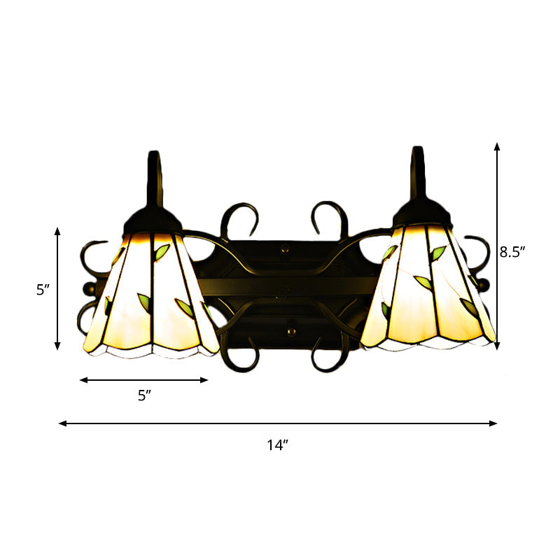 Frendorf | 2 Lichten Kegel Wandlamp Gevlochten Glazen Lodge Stijl Badkamer Vanity Licht in Beige