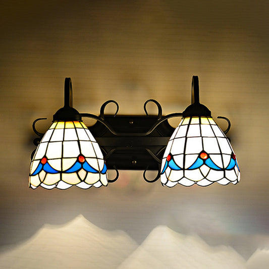 Frendorf | Glas in lood Magnolia Wandverlichting Rustieke Retro Stijl 2 Lichten Sconcelamp in Zwart voor Badkamer