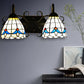 Frendorf | Glas in lood Magnolia Wandverlichting Rustieke Retro Stijl 2 Lichten Sconcelamp in Zwart voor Badkamer