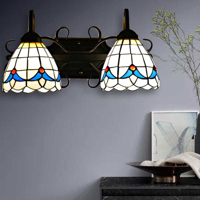 Frendorf | Glas in lood Magnolia Wandverlichting Rustieke Retro Stijl 2 Lichten Sconcelamp in Zwart voor Badkamer