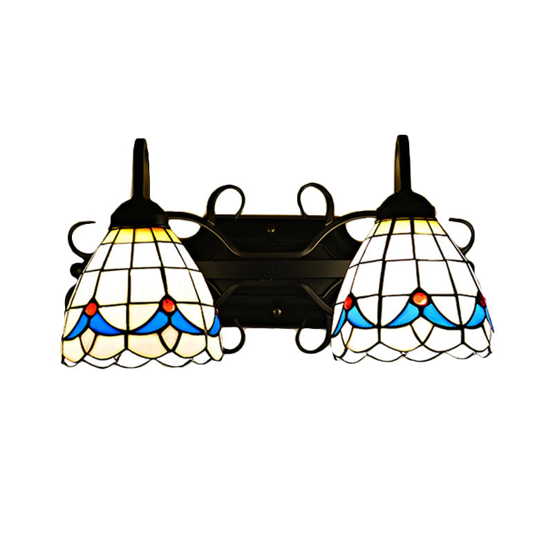 Frendorf | Glas in lood Magnolia Wandverlichting Rustieke Retro Stijl 2 Lichten Sconcelamp in Zwart voor Badkamer