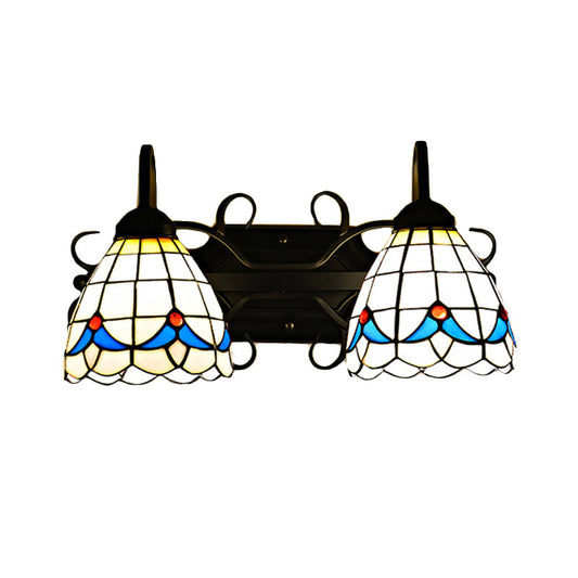 Frendorf | Glas in lood Magnolia Wandverlichting Rustieke Retro Stijl 2 Lichten Sconcelamp in Zwart voor Badkamer