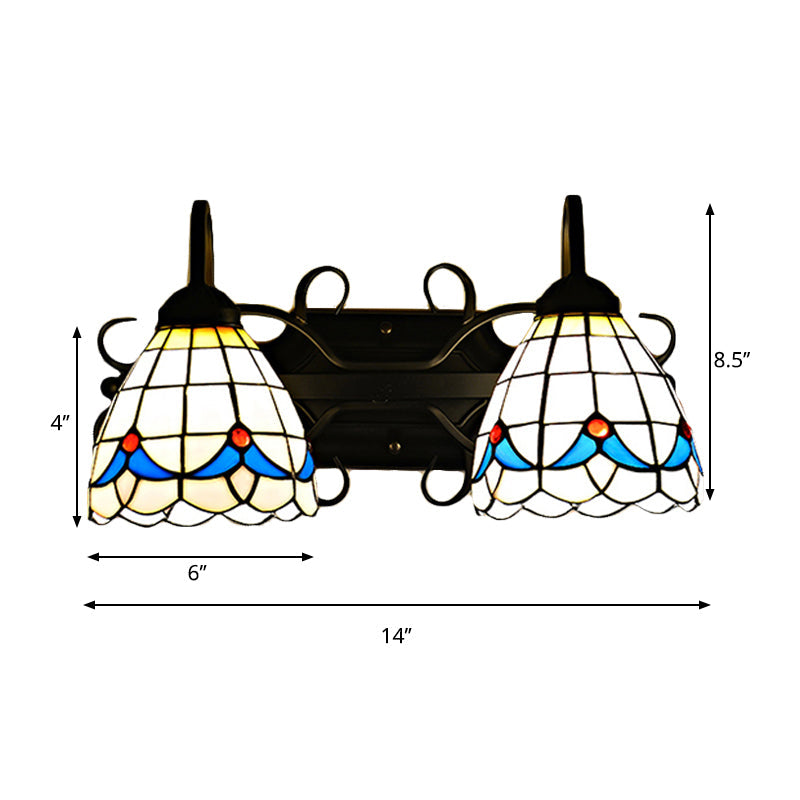 Frendorf | Glas in lood Magnolia Wandverlichting Rustieke Retro Stijl 2 Lichten Sconcelamp in Zwart voor Badkamer
