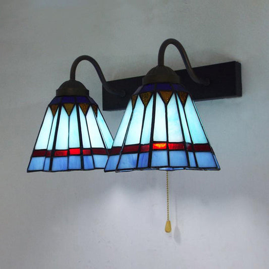 Frendorf | Middellandse Zee Cone Wandlamp 2 Hoofden Blauw Glas Wandmontage Licht met Trekschakelaar