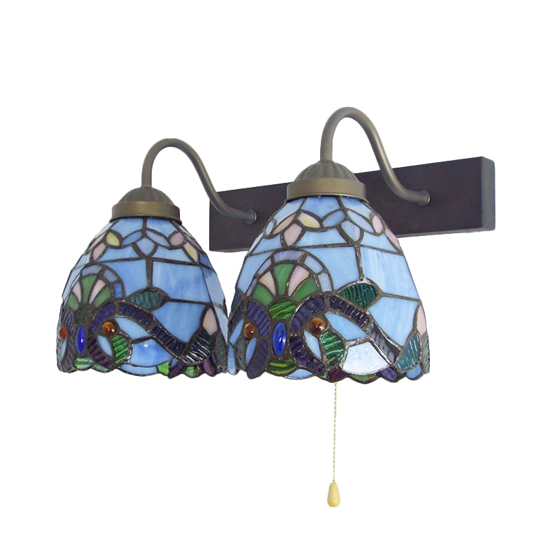 Frendorf | 2 Köpfe Schale Wandlicht Leuchte Barock Blau Glas Wandleuchte mit Zugschalter
