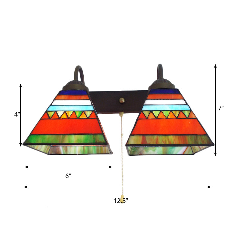 Frendorf | Pyramide Wandleuchte Tiffany Orange Glas 1 Kopf Schwarze Wandmontageleuchte mit Zugkette