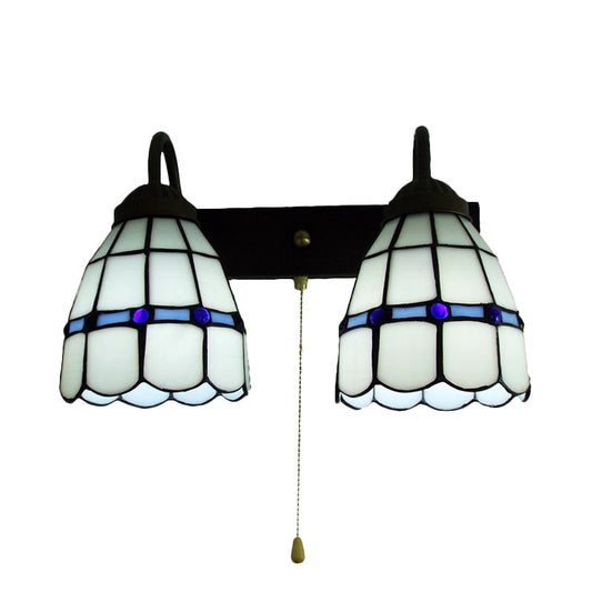 Frendorf | 1 Kopf Wandleuchte Tiffany Gittermuster Weißglas Wandmontierte Leuchte mit Zugkette