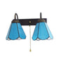 Frendorf | Blaues Glass Cone Wandlicht Mediterran 2 Köpfe Schwarze Wandleuchte mit Zugschalter
