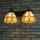Frendorf | Dome Beige Glas Wandlamp Fixture Tiffany 2 Koppen Zwarte Wandlamp Verlichting met Trekhaak Schakelaar