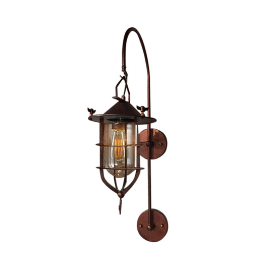 Frendorf | Caged Woonkamer Wandlamp Industriëel Helder Glas 1 Licht Zwart/Roest Sconces Lamp