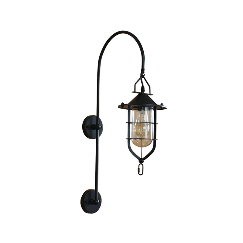 Frendorf | Caged Woonkamer Wandlamp Industriëel Helder Glas 1 Licht Zwart/Roest Sconces Lamp