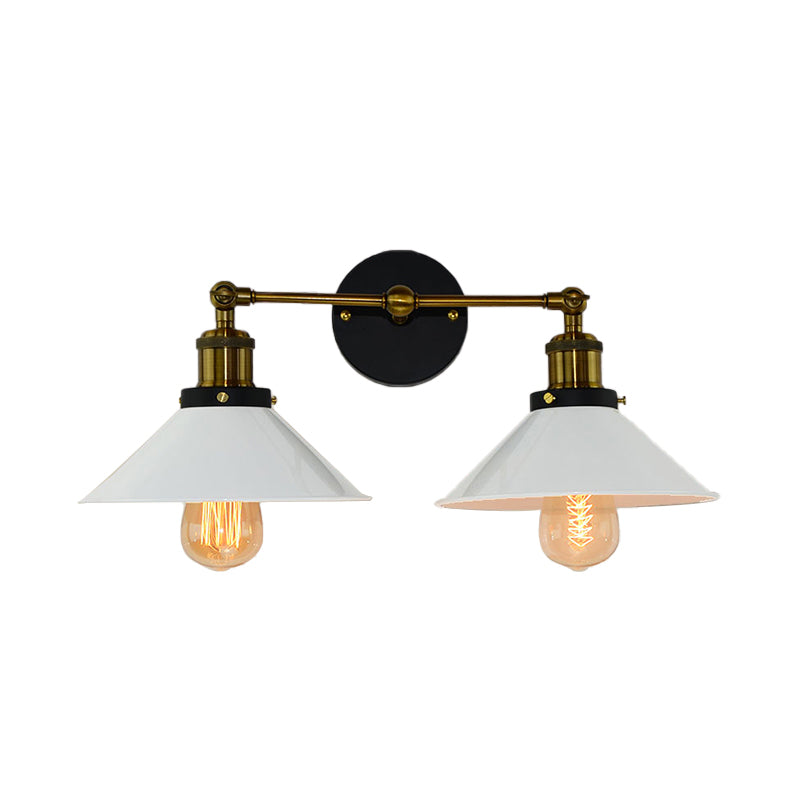 Frendorf | 2 Köpfe Wandlicht Industrie Stilvolle konische Schirm Metall Wand Sconces Beleuchtung in Schwarz/Weiß für Wohnzimmer