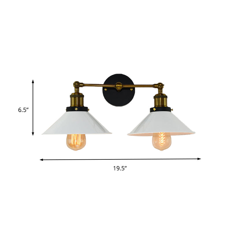 Frendorf | 2 Köpfe Wandlicht Industrie Stilvolle konische Schirm Metall Wand Sconces Beleuchtung in Schwarz/Weiß für Wohnzimmer