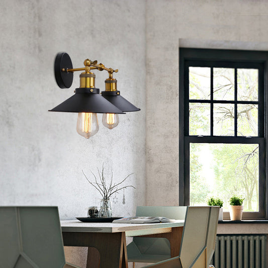 Frendorf | 2 Köpfe Wandlicht Industrie Stilvolle konische Schirm Metall Wand Sconces Beleuchtung in Schwarz/Weiß für Wohnzimmer