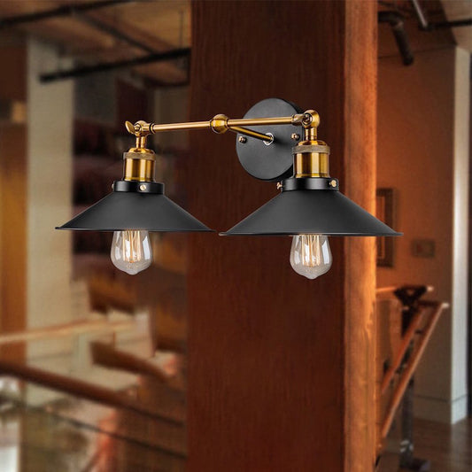 Frendorf | 2 Köpfe Wandlicht Industrie Stilvolle konische Schirm Metall Wand Sconces Beleuchtung in Schwarz/Weiß für Wohnzimmer