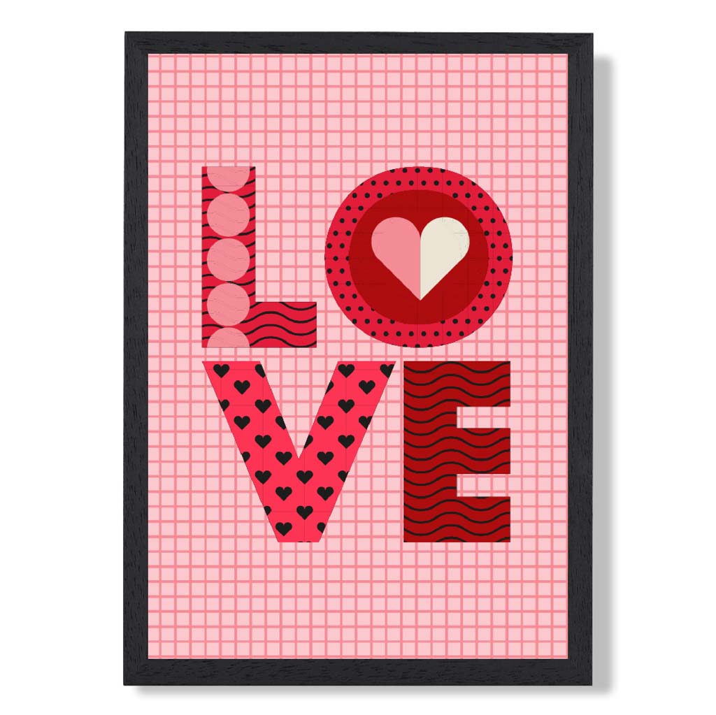 Retro-Muster LOVE gerahmter Kunstdruck