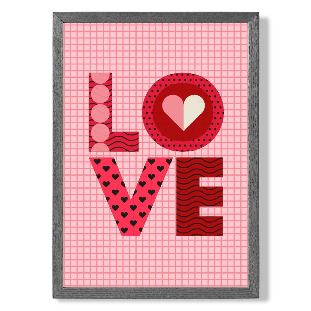 Retro-Muster LOVE gerahmter Kunstdruck