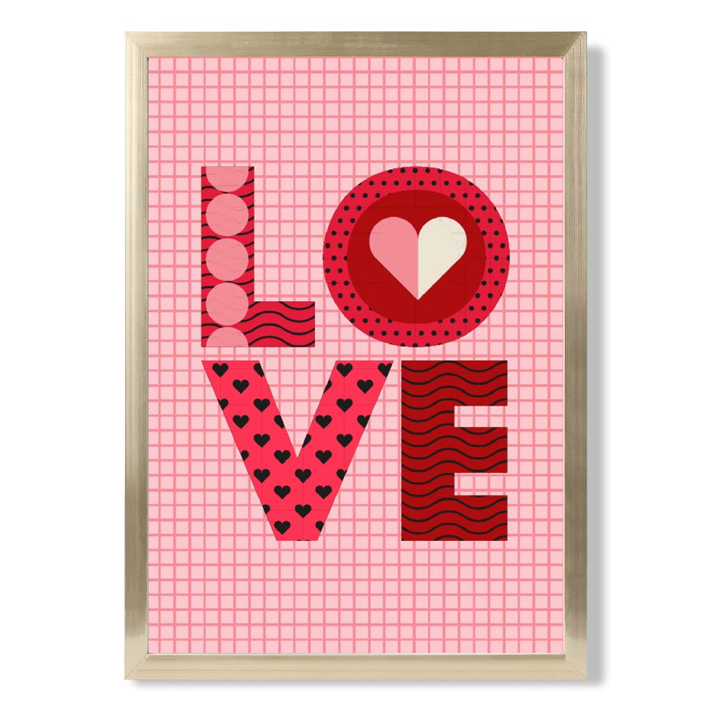 Retro-Muster LOVE gerahmter Kunstdruck
