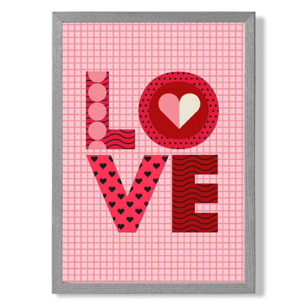 Retro-Muster LOVE gerahmter Kunstdruck