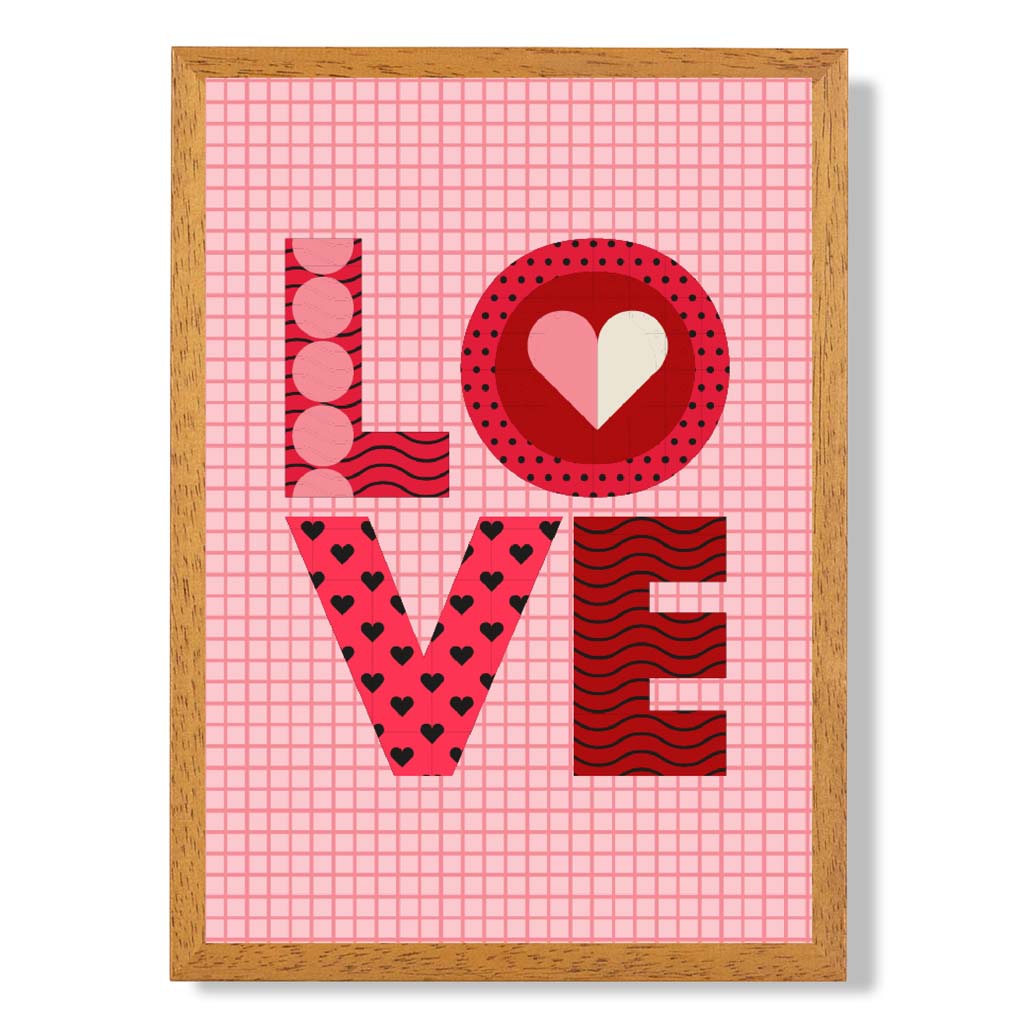 Retro-Muster LOVE gerahmter Kunstdruck