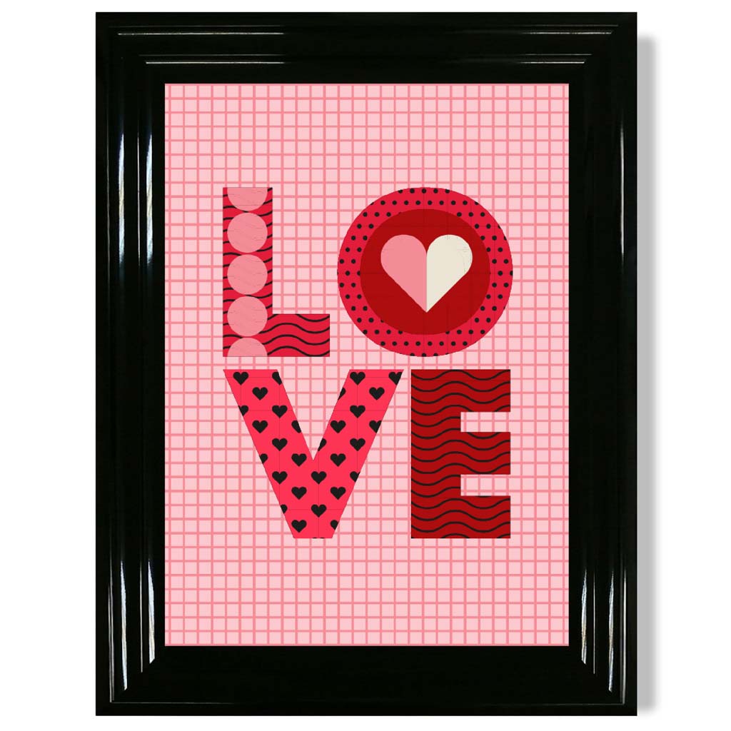 Retro-Muster LOVE gerahmter Kunstdruck