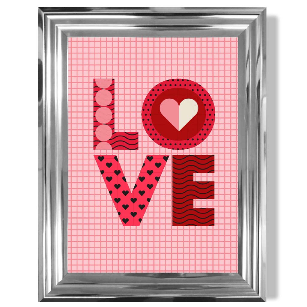 Retro-Muster LOVE gerahmter Kunstdruck