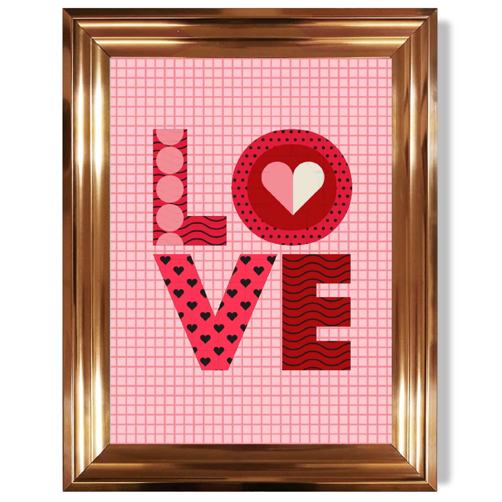 Retro-Muster LOVE gerahmter Kunstdruck