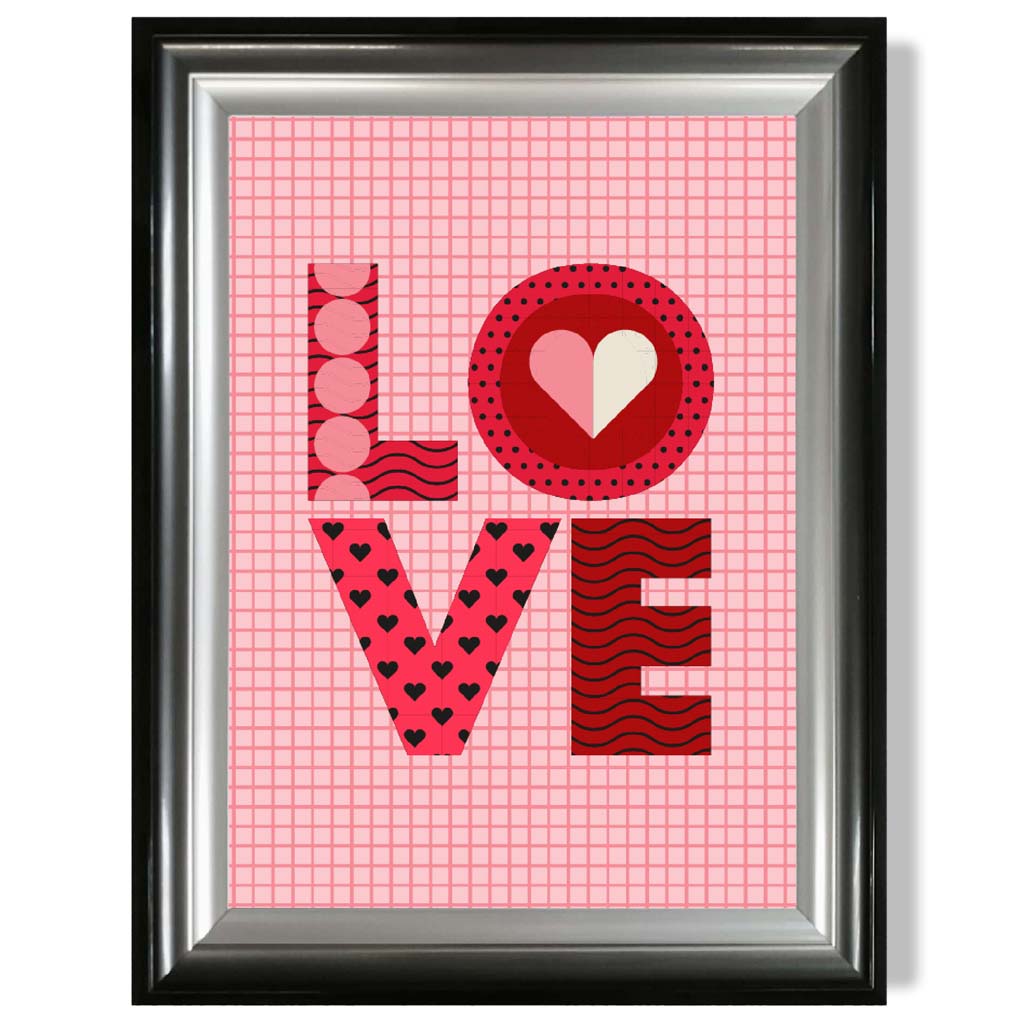 Retro-Muster LOVE gerahmter Kunstdruck