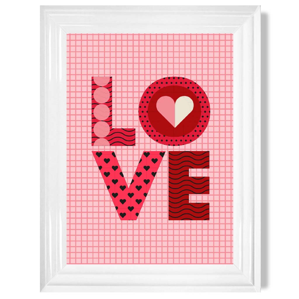 Retro-Muster LOVE gerahmter Kunstdruck