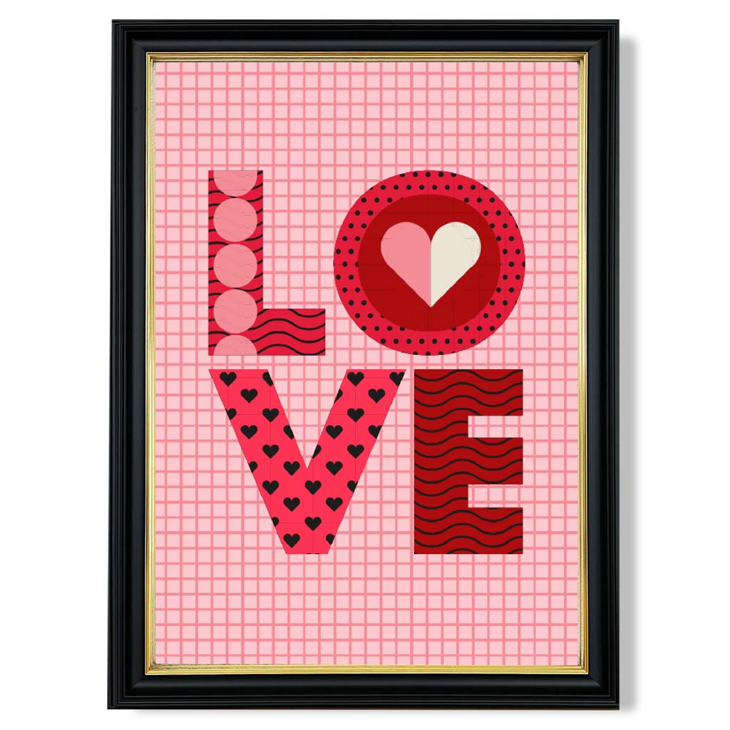 Retro-Muster LOVE gerahmter Kunstdruck