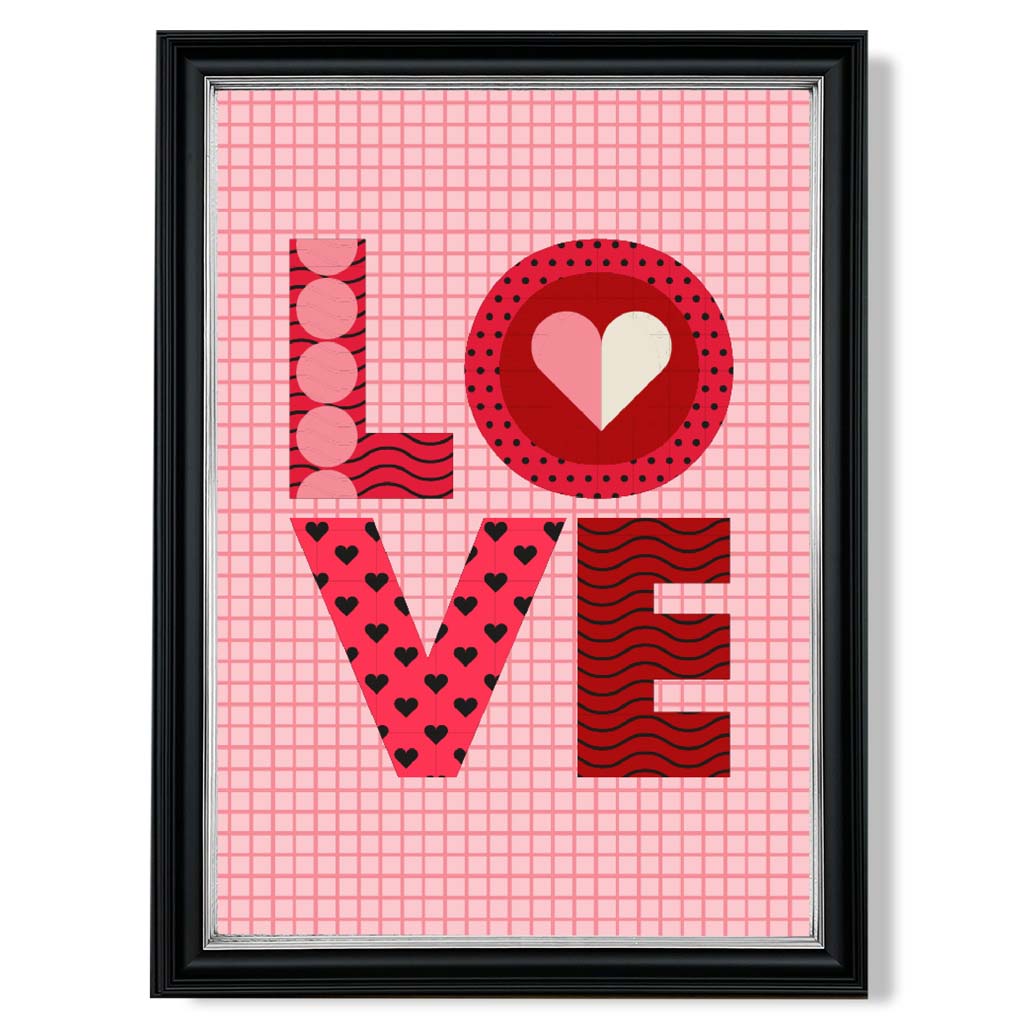 Retro-Muster LOVE gerahmter Kunstdruck