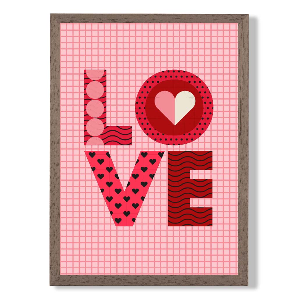 Retro-Muster LOVE gerahmter Kunstdruck