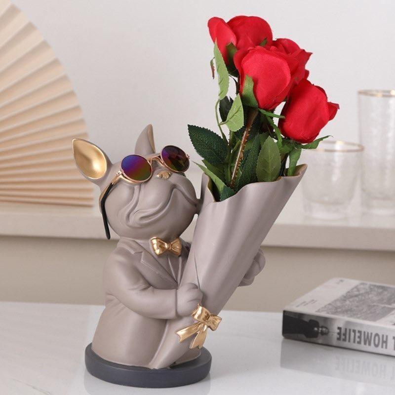 Frendorf | BulldogBloom French Bulldog Blumenvase | Stilvolle Tier-Deko für Zuhause | Handgefertigt | Farbvielfalt
