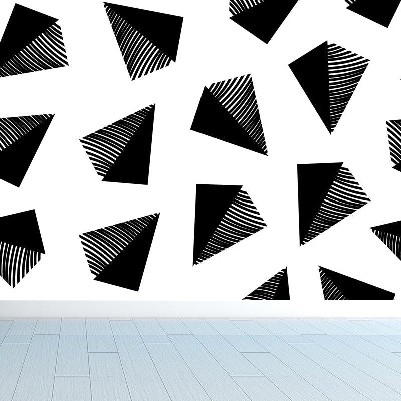 Ganzheitliche geometrische Formen Tapete Mural Schwarz und Weiß Vlies Wandbelag für Dekor, maßgeschneidert